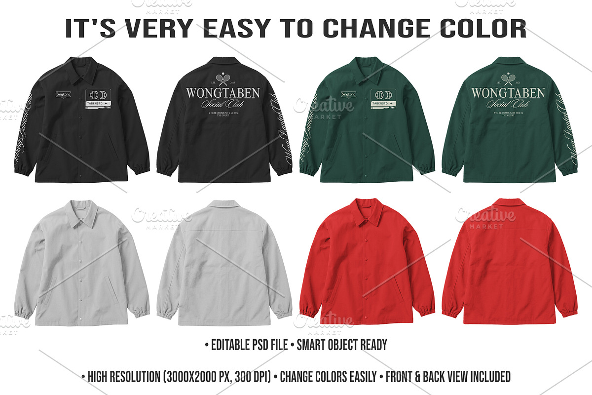 4K Coach Jacket Mockup PSD Editable, a Hoody Mockup by std.badboy (Photo 2 of 4)