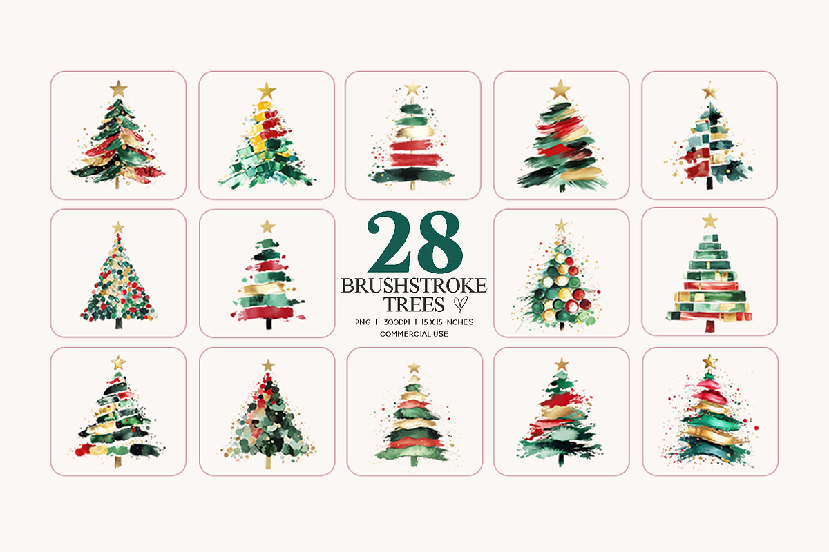 Brushstroke Christmas Tree Clipart, a Seasonal Illustration by Bijou Bay (Photo 3 of 3)