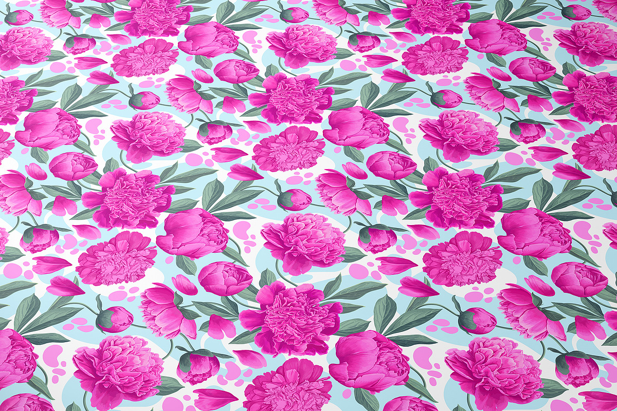 Pink Peonies & Splashes Pattern, a Pattern Graphic by MarynaPetrovska (Photo 3 of 12)