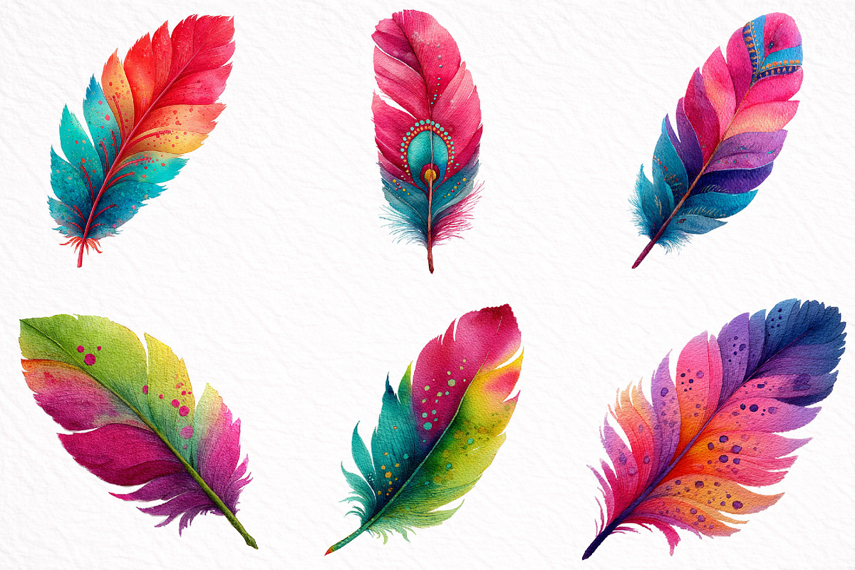 Watercolor Feather Clipart, an Illustration by DreamArtGraphic (Photo 6 of 8)