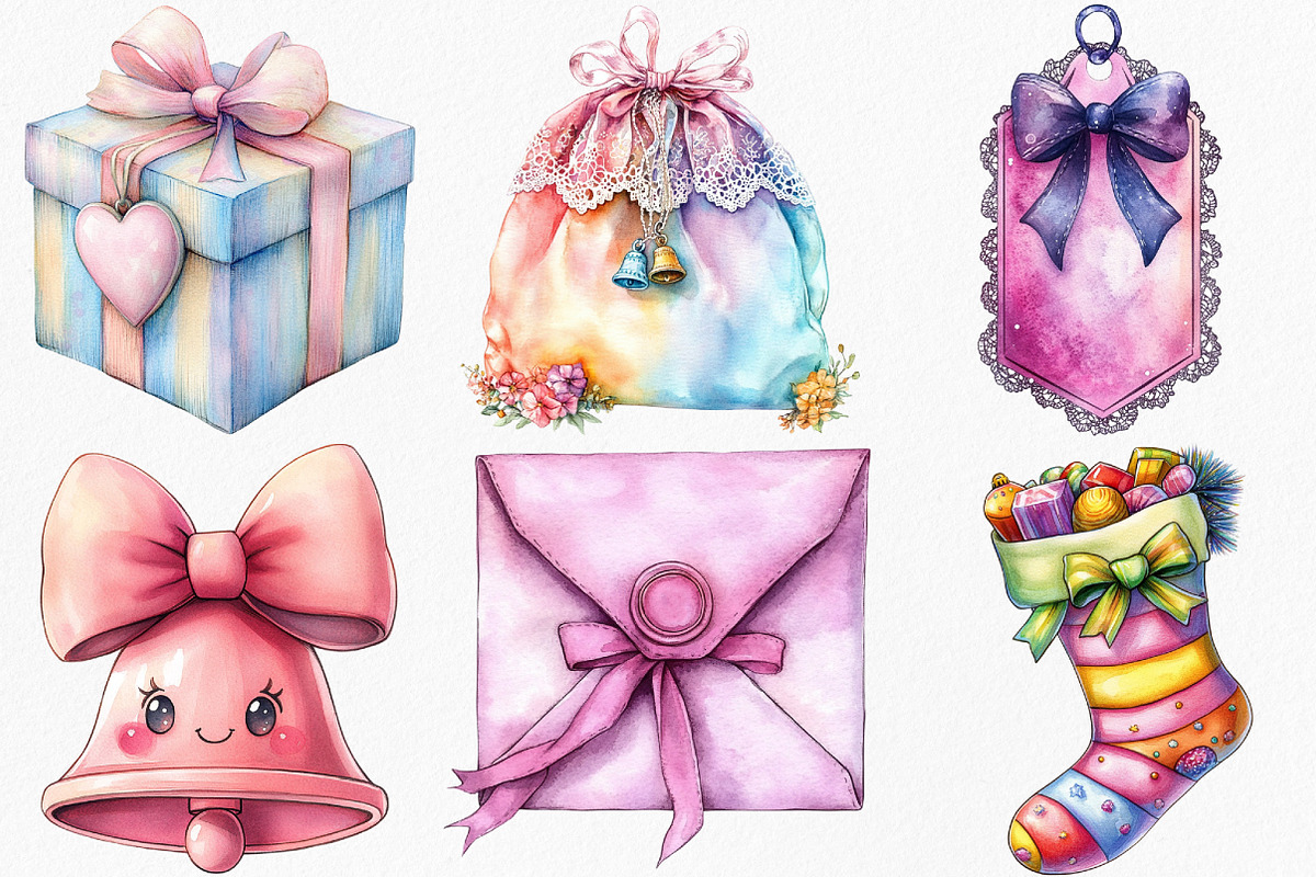 Watercolor Kawaii Coquette Christmas, an Illustration by Canvas Craft (Photo 3 of 7)