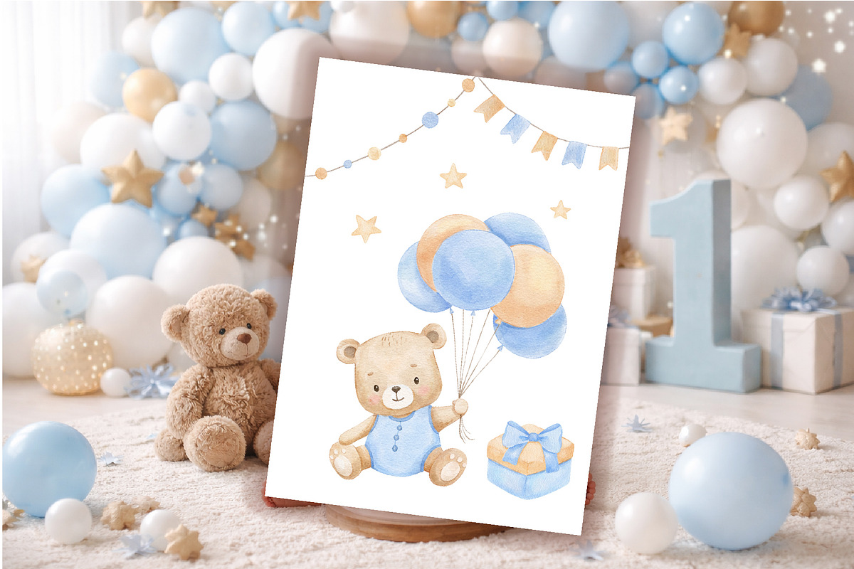 Watercolor teddy bear for nursery, an Animal Illustration by ElenaPlatovaArt (Photo 10 of 12)