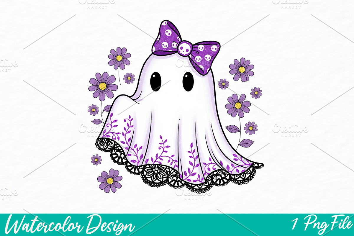 Cute Lace Ghost Png, Halloween Boo, an Illustration by Watercolor design (Photo 1 of 3)