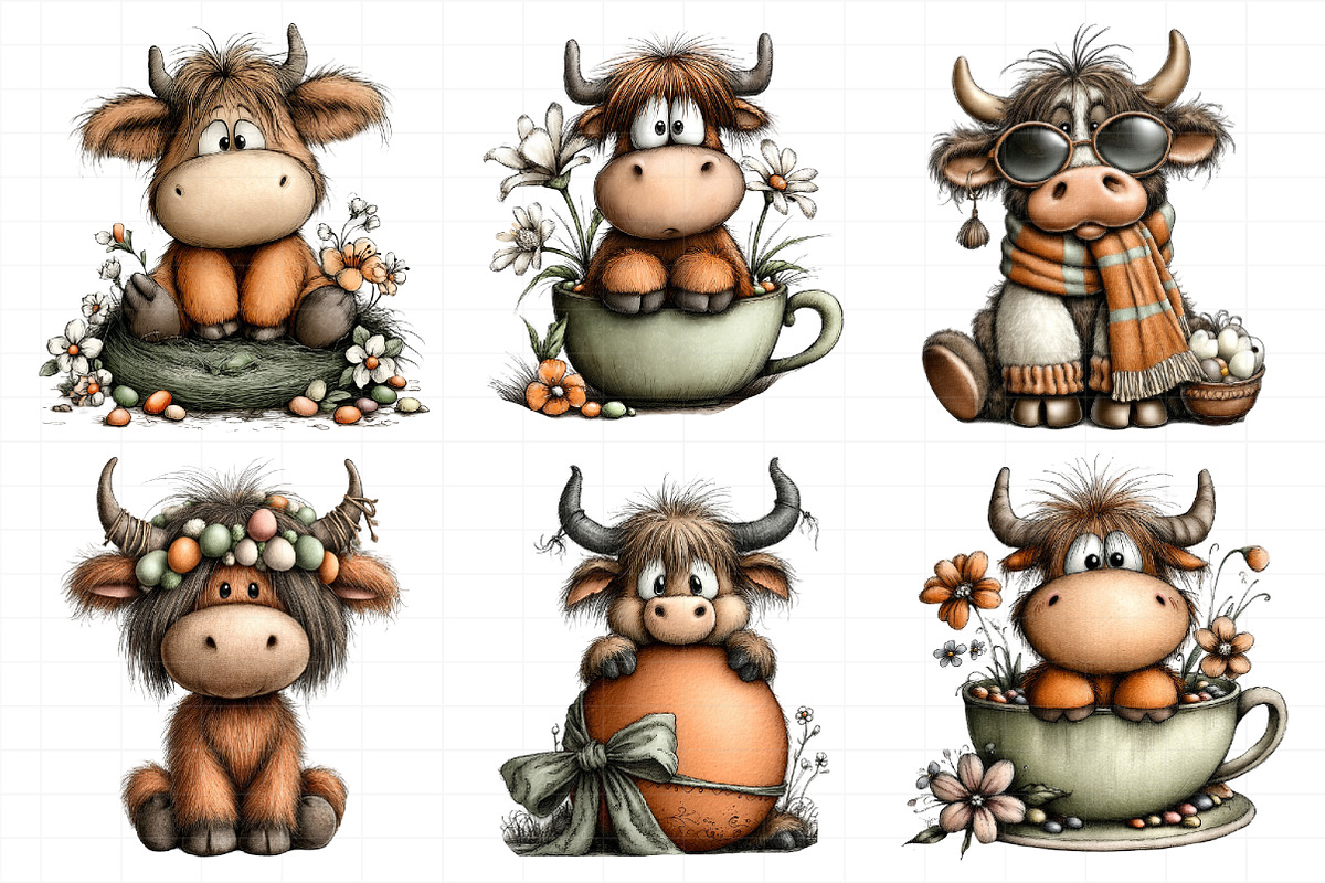 Whimsical Easter Highland Cow Clipar, an Illustration by Daily.Designs (Photo 5 of 8)