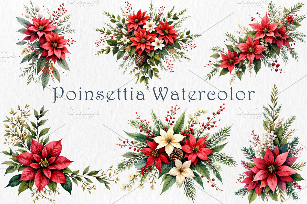 Poinsettia Clipart Bundle, a Seasonal Illustration by GalaDesign03 (Photo 5 of 9)