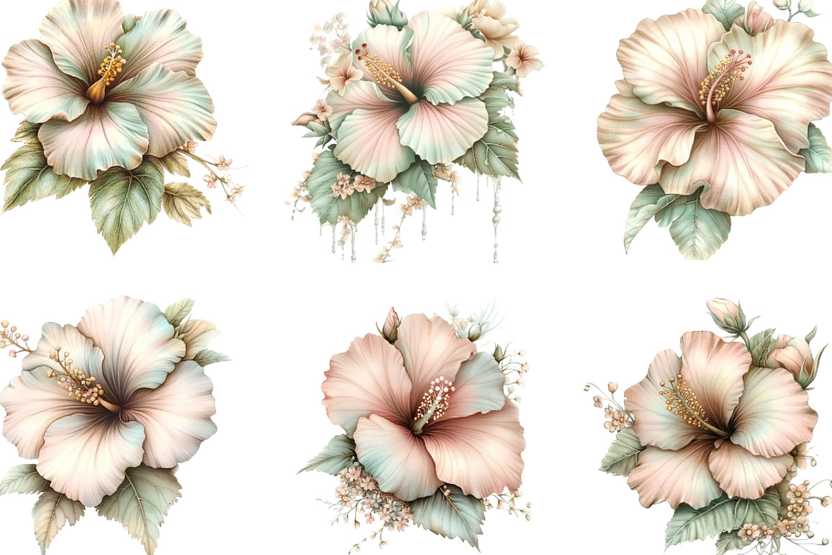 Watercolor Hibiscus Flowers Clipart, an Illustration by Designking (Photo 4 of 5)