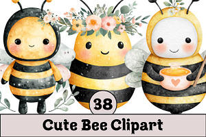 Cute Bee Clipart, an Illustration by Design Market