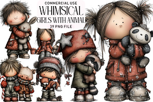 Winter Girls with Animal Friends, an Illustration by Daily.Designs