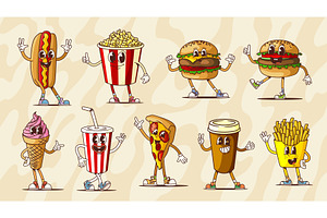 Retro groovy fast food, a Food Illustration by Vector Tradition