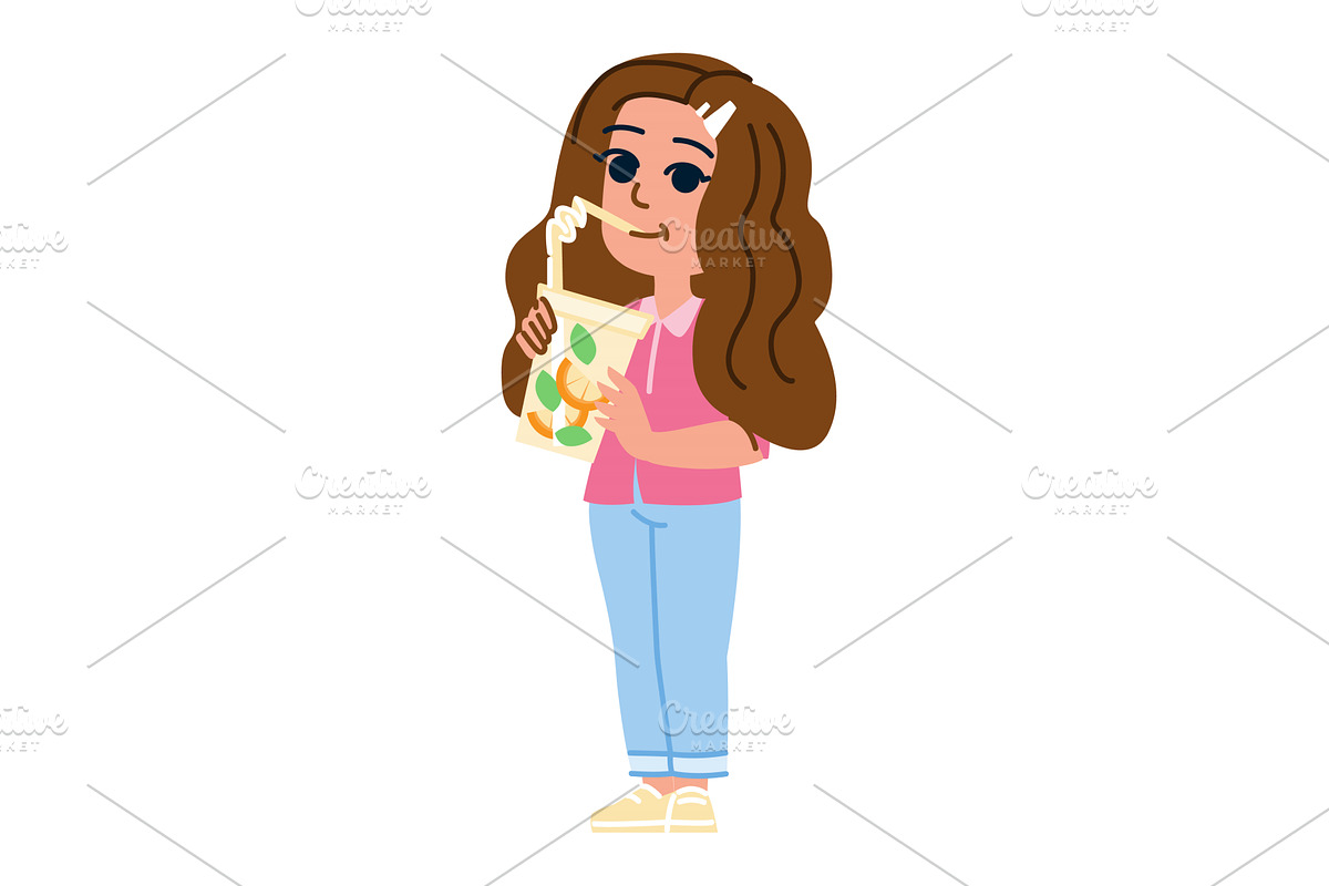 Young girl enjoying refreshing, an Object Illustration by pikepicture