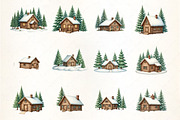 Winter Cabin with Pine Trees Clipart, an Illustration by CrexoraLab (Thumbnail 2 of 5)