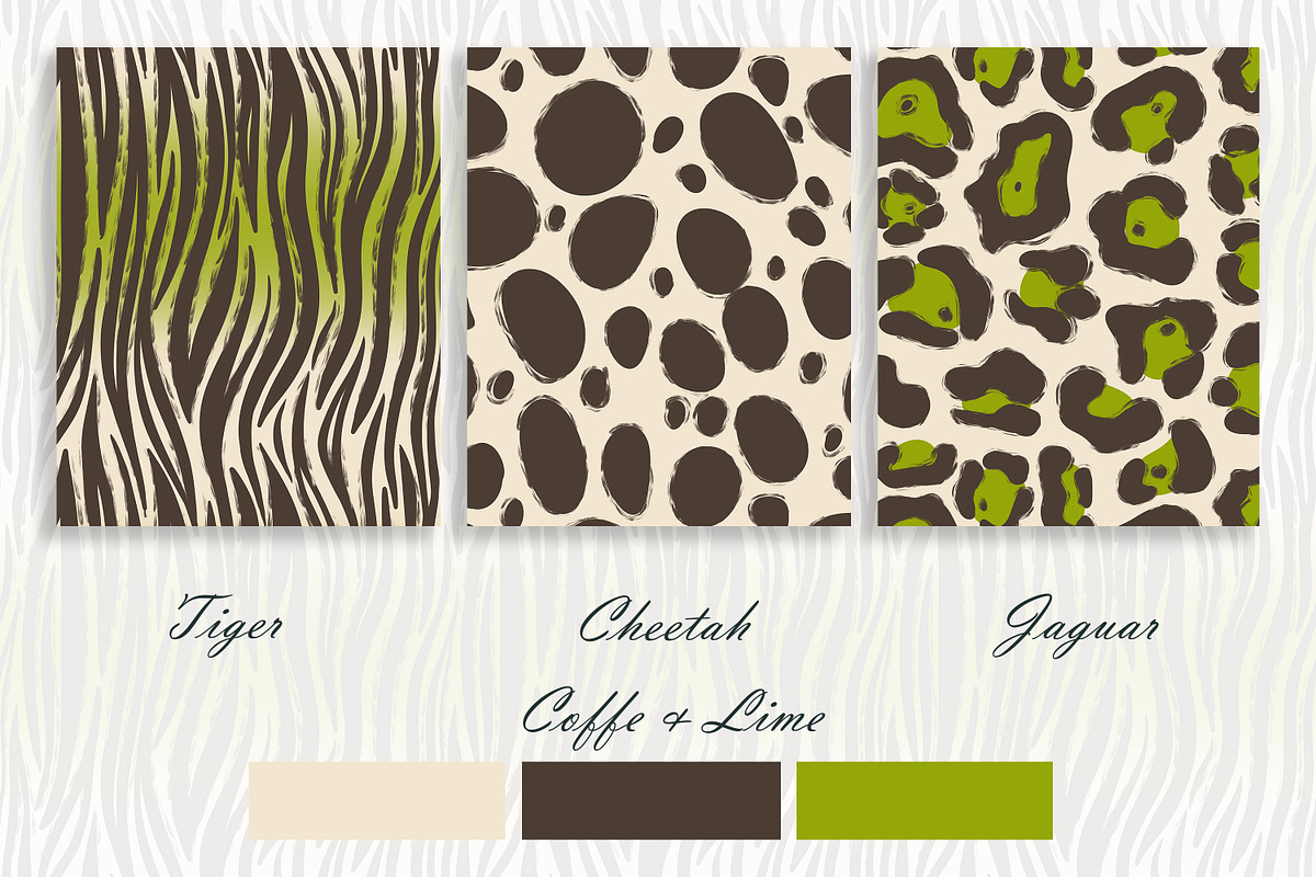 Wild Animal Prints Set Coffe & Lime, a Pattern Graphic by Oksana Dovhopol Art (Photo 8 of 19)