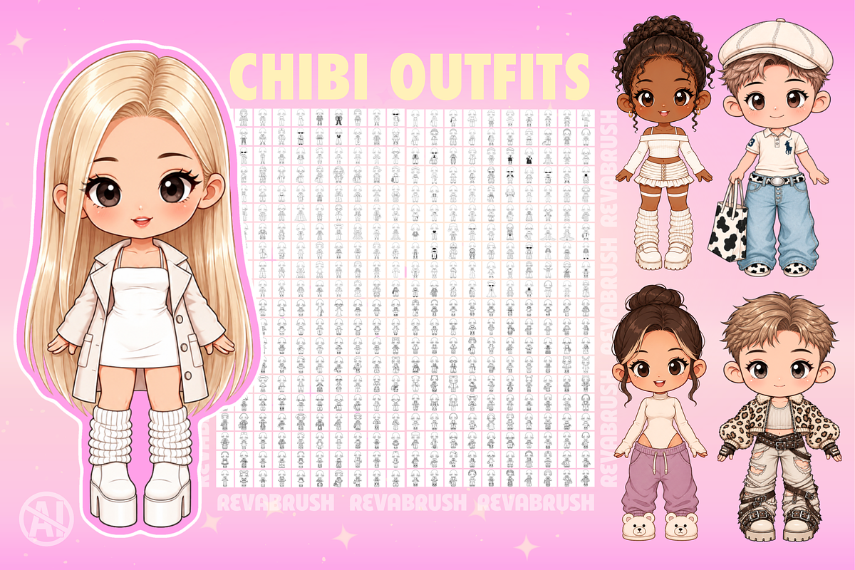 Chibi Procreate Outfit Pose brushes, a Brush Add-On by Revabrush (Photo 17 of 18)