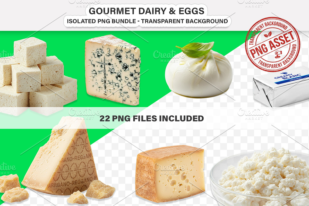 Gourmet Cheese & Dairy PNG Assets, a Food Illustration by Nurlan's shop (Photo 1 of 4)