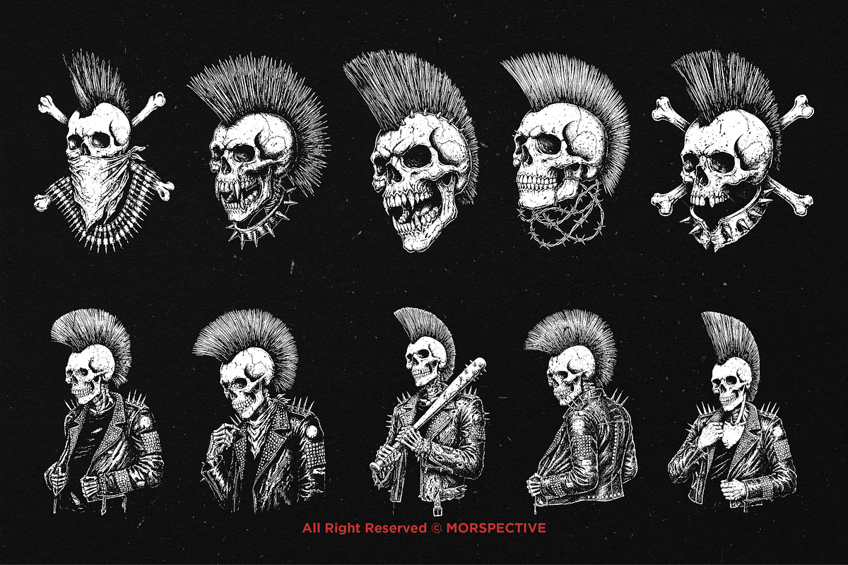 10 Bundle Dark Art Punk Rock Skull, an Illustration by Morspective (Photo 6 of 7)