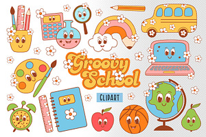 Groovy School Vector Clipart Pack