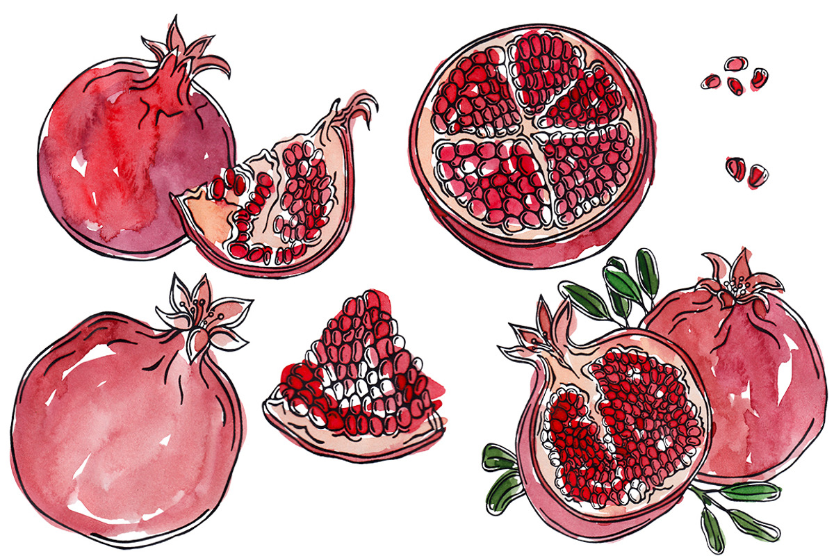 Watercolor fruits, raster, an Illustration by risovanya (Photo 3 of 3)