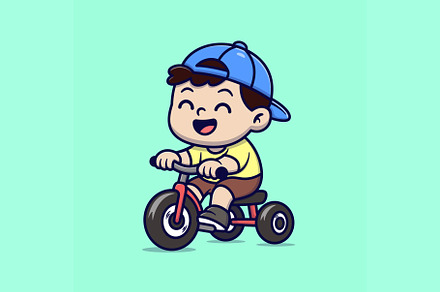 Happy Boy Riding Tricycle Cartoon