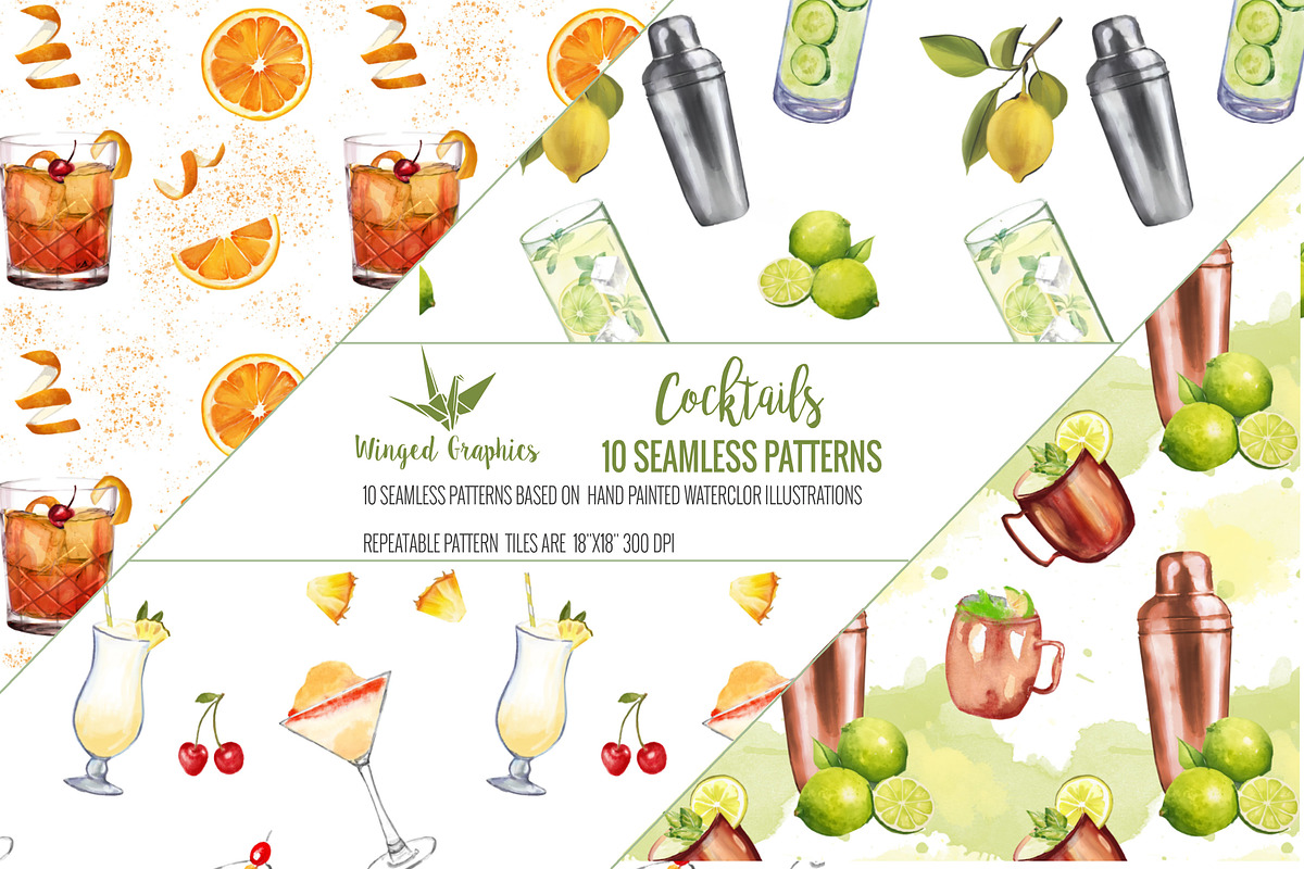 Cocktail 10 seamless patterns, a Graphic by Winged Graphics (Photo 1 of 4)