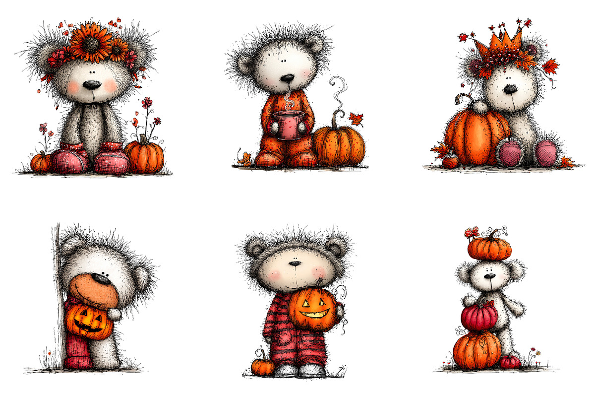 Whimsical Autumn Teddy Bear Clipart, a Seasonal Illustration by CreationArt (Photo 5 of 6)