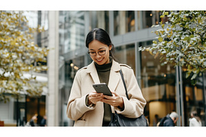 Asian woman using a smartphone while, a Person Photo by Sergey Kotenev