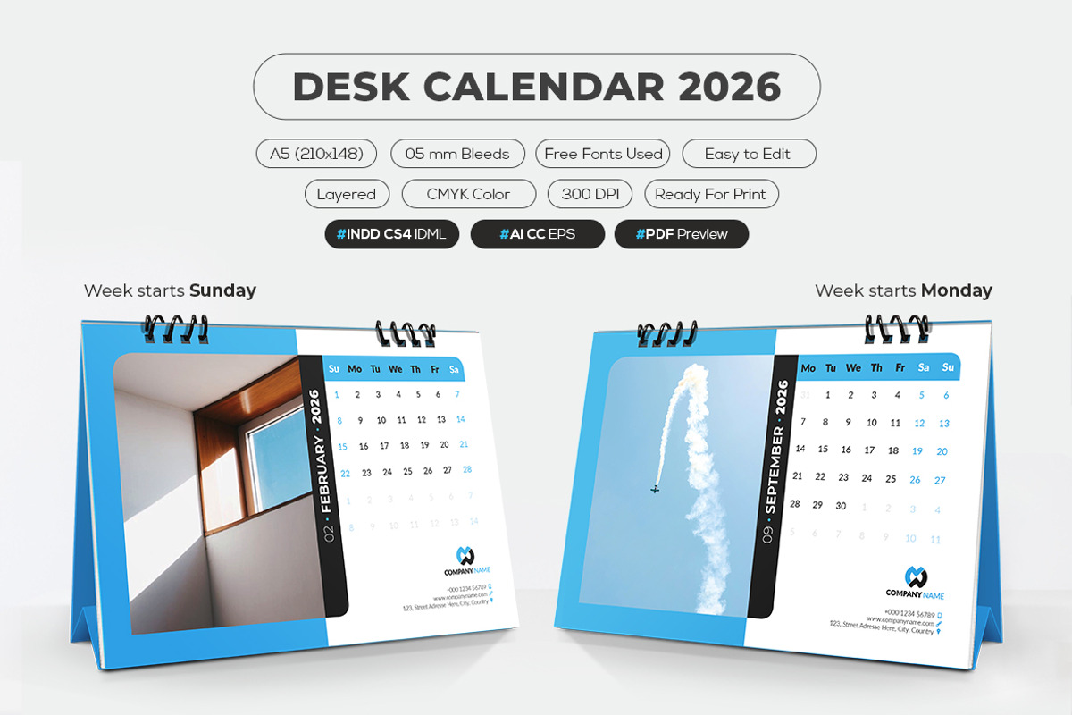 A5 Size Desk Calendar 2026