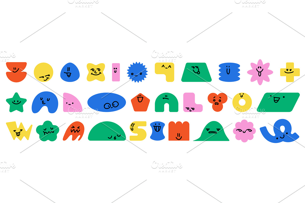 Cute funny faces with eyes and, an Illustration by art PVP - market