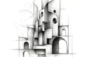 Abstract Architectural Sketch Black, an Abstract Photo by Pixeness Studio