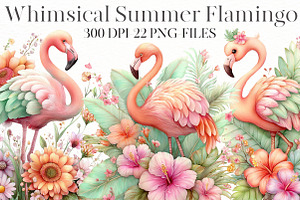 Whimsical Summer flamingo Clipart, an Illustration by Designworld