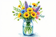 Wildflowers in Mason Jar Clipart Set, an Illustration by hafijul (Thumbnail 8 of 14)
