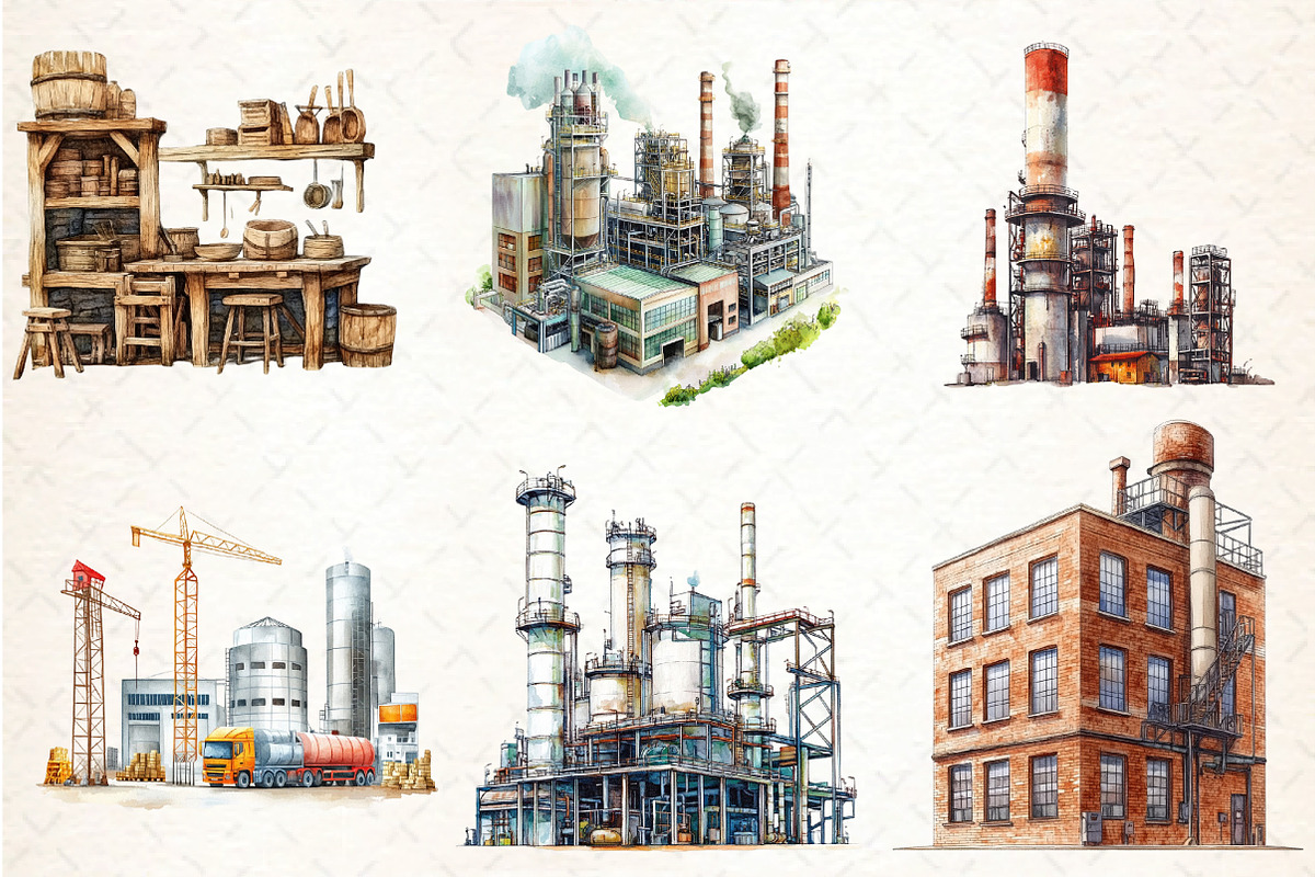 Big Factory Watercolor Clipart Png, an Illustration by DreamCafeArt (Photo 3 of 6)