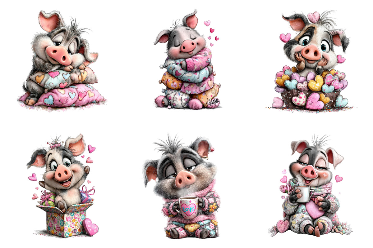 Quirky Valentine Pig Clipart, an Illustration by SinaCreation (Photo 5 of 11)