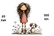 Whimsical Floral Girl and Puppy, an Animal Illustration by GiraffeCreative (Thumbnail 10 of 20)