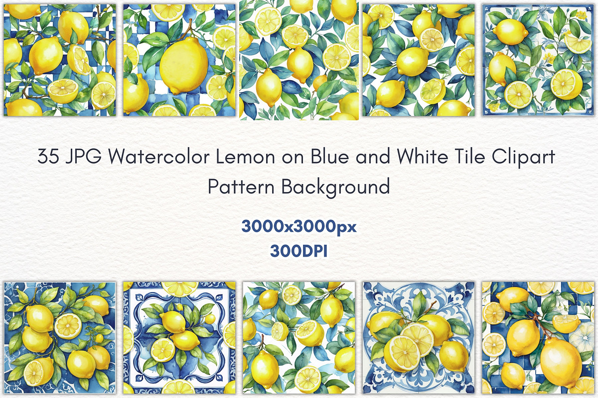 35JPG WATERCOLOR LEMON BLUE TILE, a Background Graphic by Vachira Digital Studio (Photo 2 of 4)