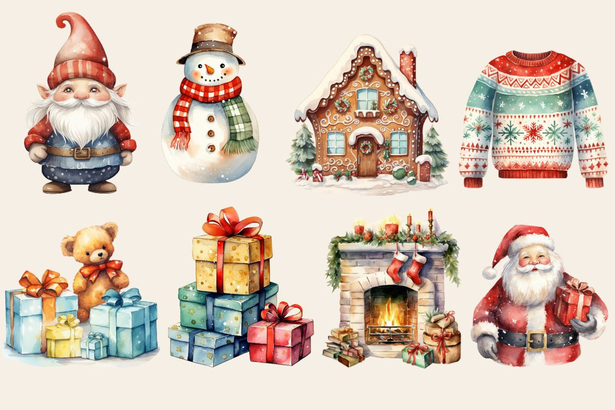 Watercolor Merry Christmas Set, a Seasonal Illustration by The Best Digital Plaza (Photo 5 of 5)