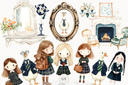 Back To School Goose whimsical girls, an Education Illustration by Invite to Clipart (Thumbnail 2 of 11)
