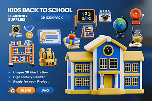 Kids Back to School 3D Icon Pack, an Object 3D Model by Haps Space