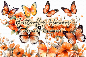 Butterfly Flowers Watercolor Clipart