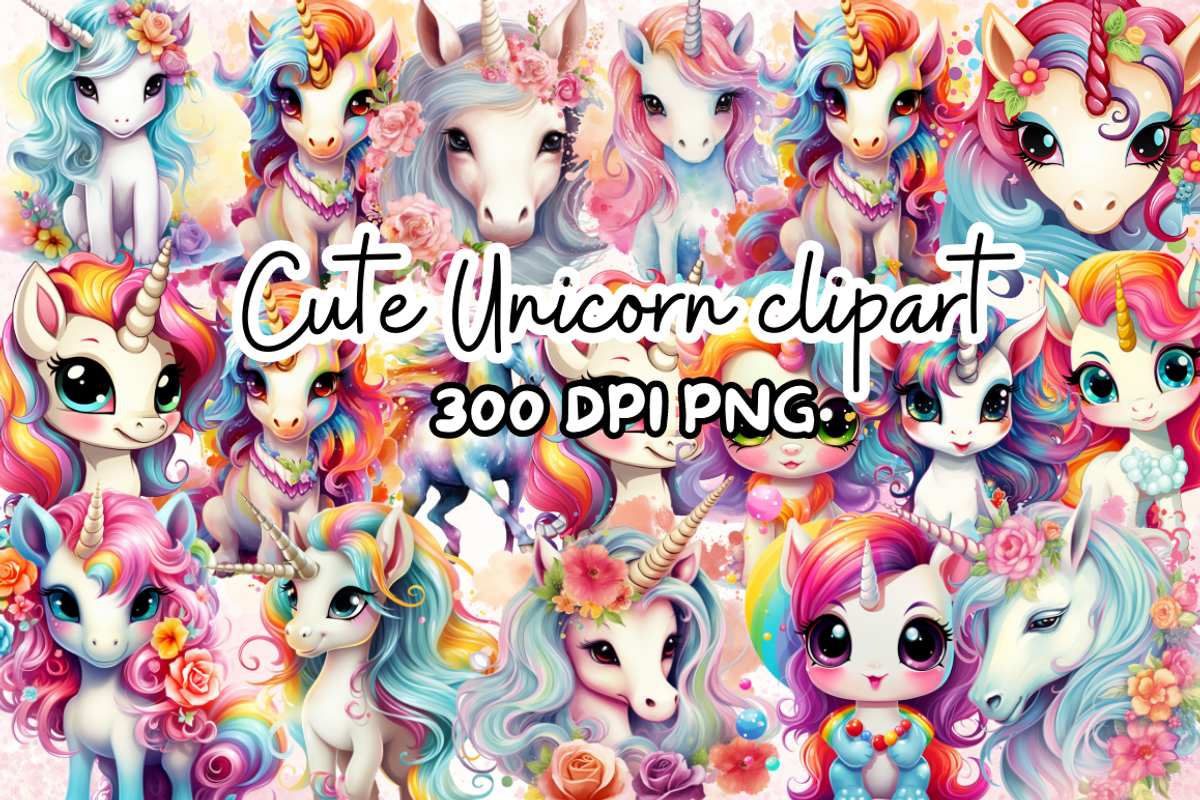 Cute Unicorn Clipart Bundle, an Object Graphic by Regulrcrative (Photo 1 of 8)