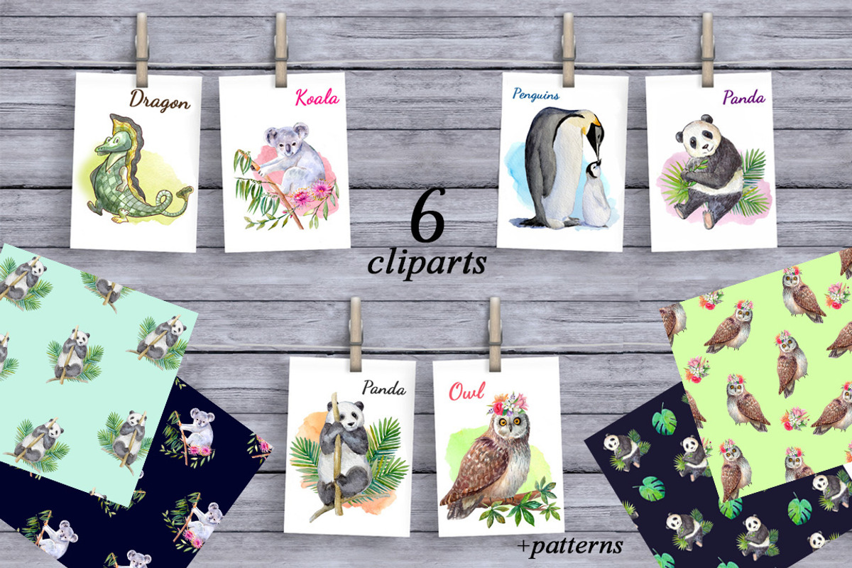 Watercolor animal cliparts,patterns., an Animal Illustration by yulia.sukhanova (Photo 1 of 5)