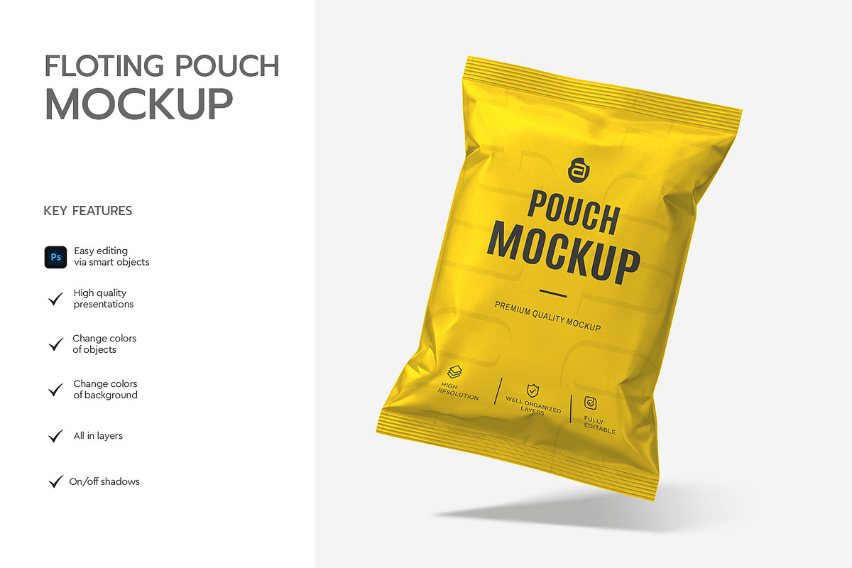 Floating Pouch Packaging Mockup, a Packaging Mockup by graphypix (Photo 2 of 4)