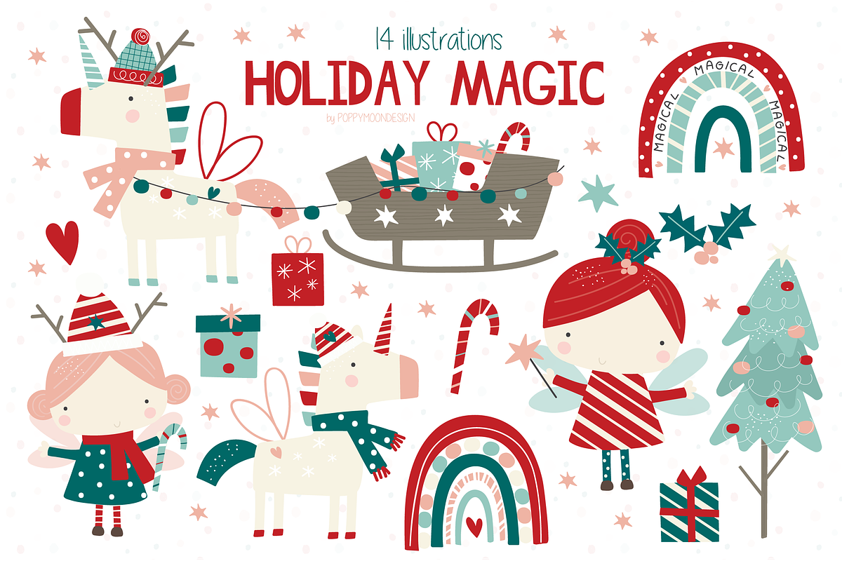 Holiday Magic clipart set, an Illustration by Poppymoondesign (Photo 1 of 3)