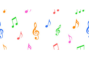 Colorful musical notes float across, an Illustration by Woters little shop