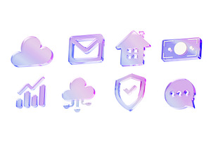 3d Set Of Glass Holographic Ui Icon