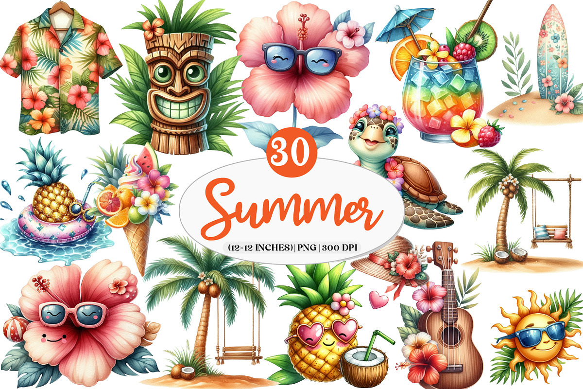 Cute Hawaii Summer Beach Sublimation, an Illustration by Watercolor design (Photo 1 of 4)