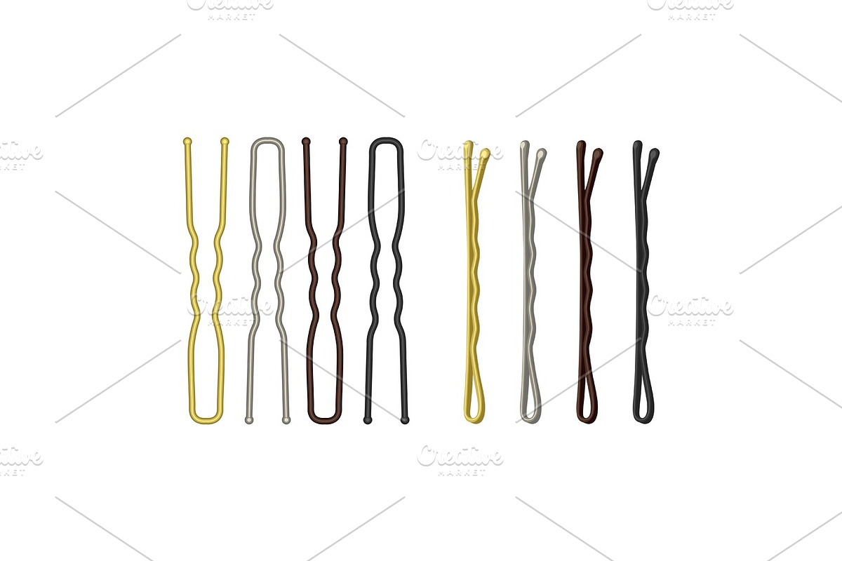 Metal bobby pins vector illustration isolated on white background, a ...