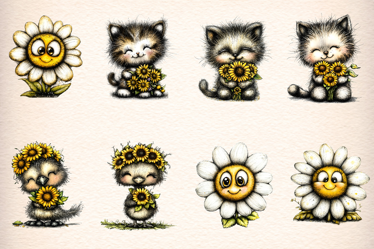 whimsical safari sunflower clipart, an Illustration by GatewayDesign (Photo 4 of 9)