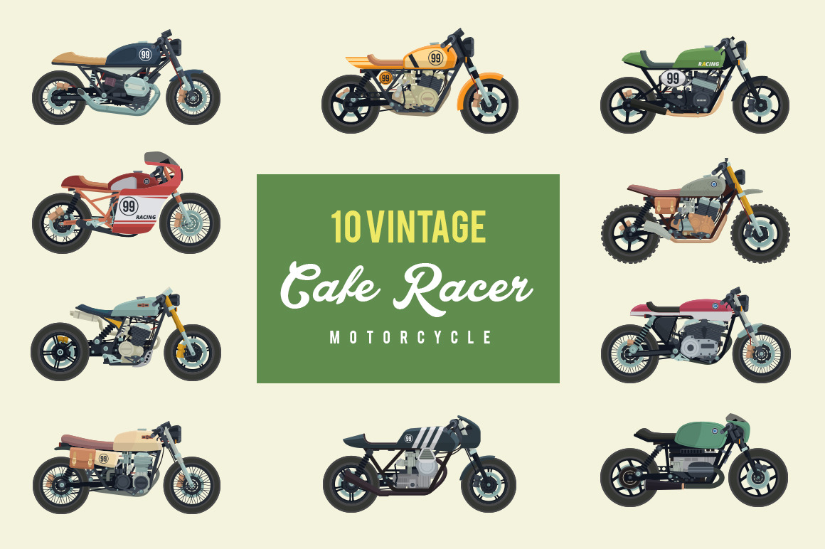 Vintage Cafe Racer Motorcycle Pack, an Illustration by naulicreative