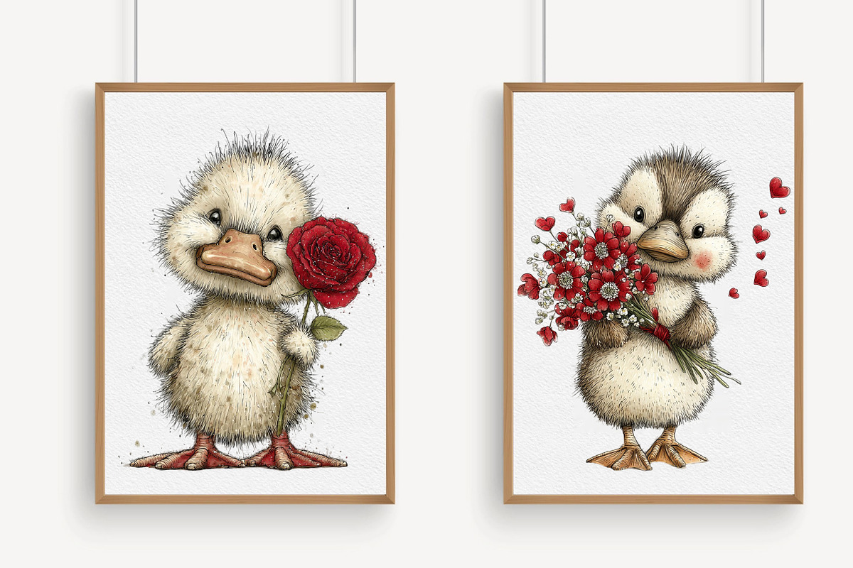 Cute Baby Duck Valentine Clipart, an Illustration by Libby Wishes (Photo 3 of 7)