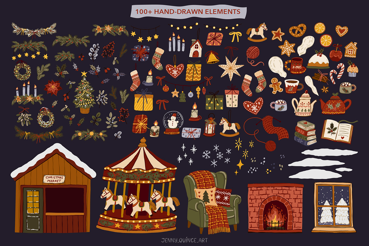 Cozy Christmas – Vector Clipart, a Seasonal Illustration by Jenny Quince (Photo 3 of 14)
